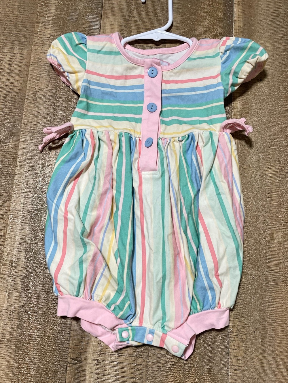 Striped Pastel Baby Romper - Pink Trim